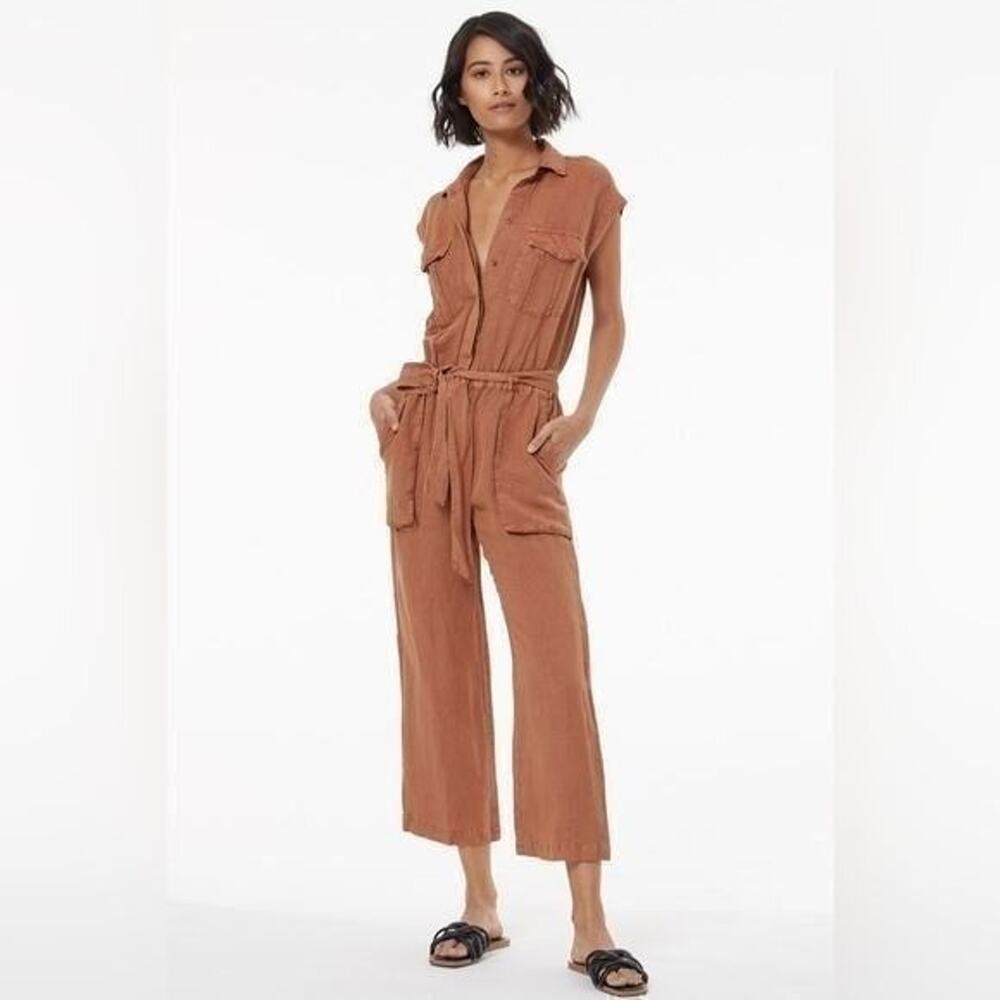 YOUNG FABULOUS & BROKE linen blend Cuba jumpsuit in Caramel 693TN size large new